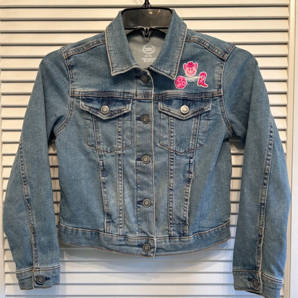 Wonder Nation Girls Denim Jacket Medium Patches Embellished Western